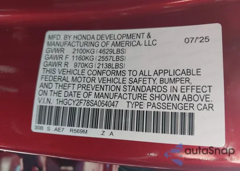 2025 Honda Accord Hybrid Sport-L z USA, uszkodzony, nr VIN 1HGCY2F78SA064047